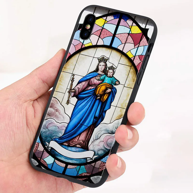 Virgin Mary Christian For Apple iPhone 15 14 13 12 11 Pro Max Mini XS X XR 7 8 6 Plus 5S Silicone Black Phone Case