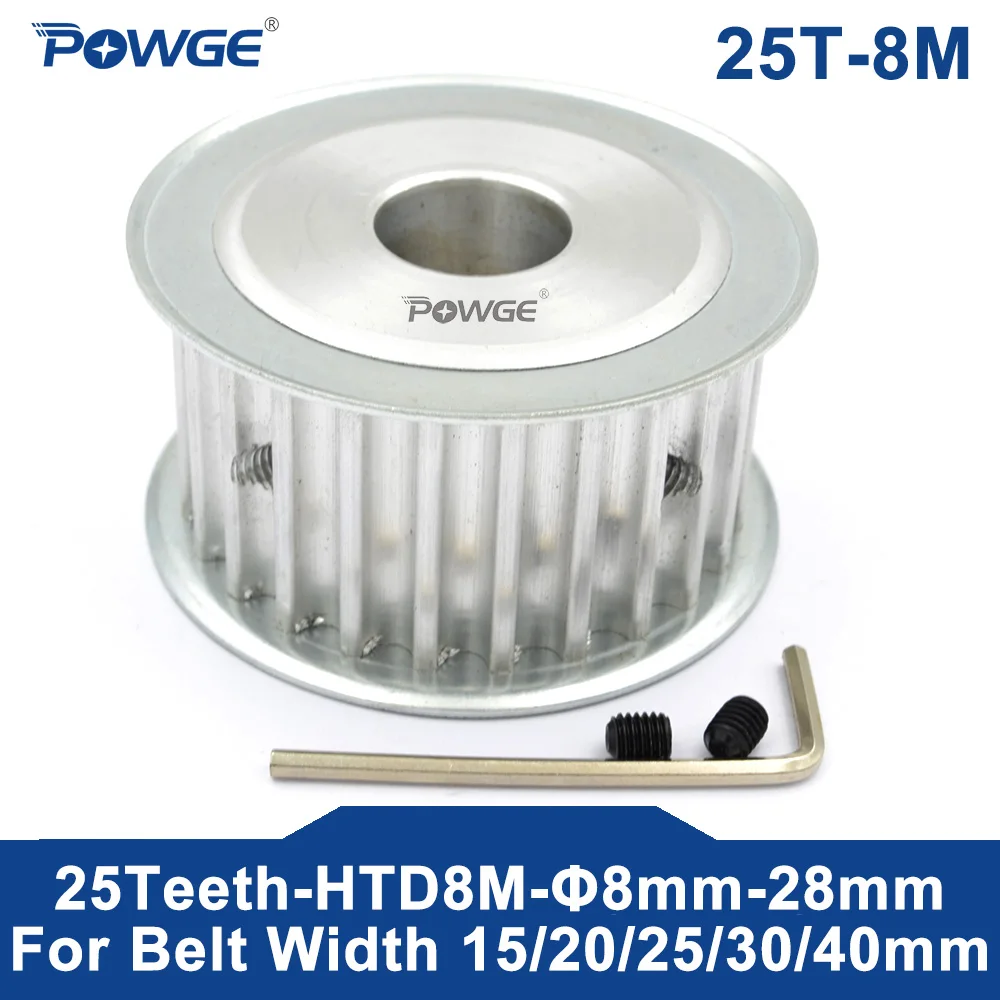 

POWGE Arc HTD 8M 25 Teeth Timing Synchronous Pulley Round Bore 8-28mm for Belt Width 15/20/25/30/40mm HTD8M 25-8M AF 25T 25Teeth