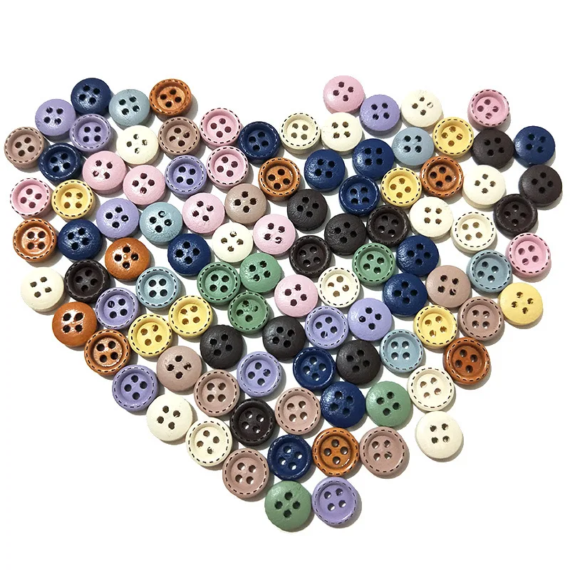 100Pcs 10mm Round Dotted Line Wood Buttons Handwork Sewing Scrapbooking Clothing Crafts Accessories Gift Card DIY Handmade