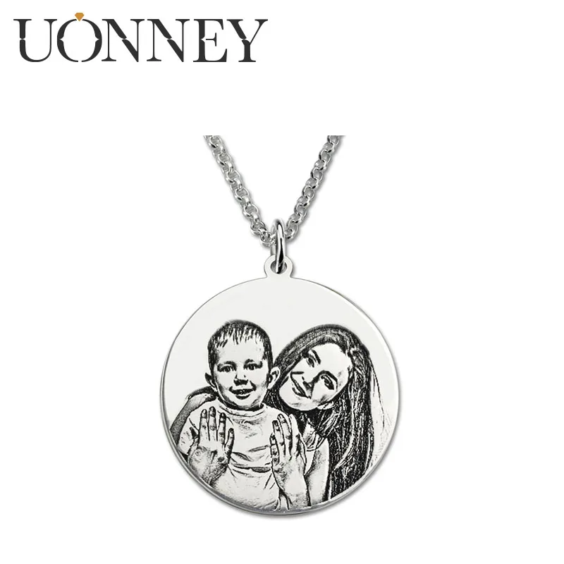 UONNEY Dropshipping Customized Photo Engraved Charms Pendant Dainty Unique Family Picture Necklace Woman Jewelry Birthday Gift