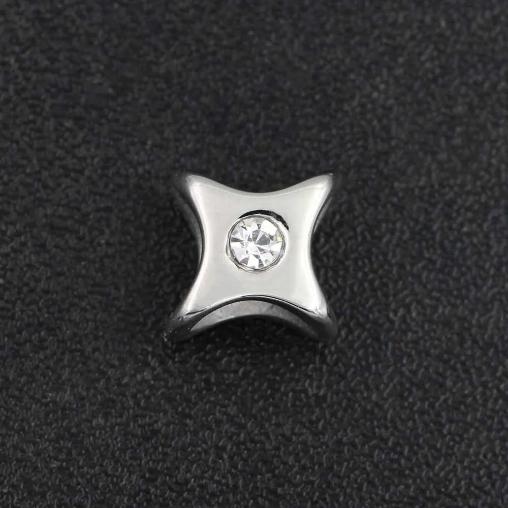 316L Stainless Steel 5mm Double Hole European Charms Beads Crystal Bead Charms for Leather Bracelet DIY Jewelry Making 4pcs