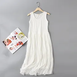 New Spring Summer Pleated Chiffon Dress Long Camisole Base Nightdress Modal Stitching Nightgown Women Loose Homewear Vestidos