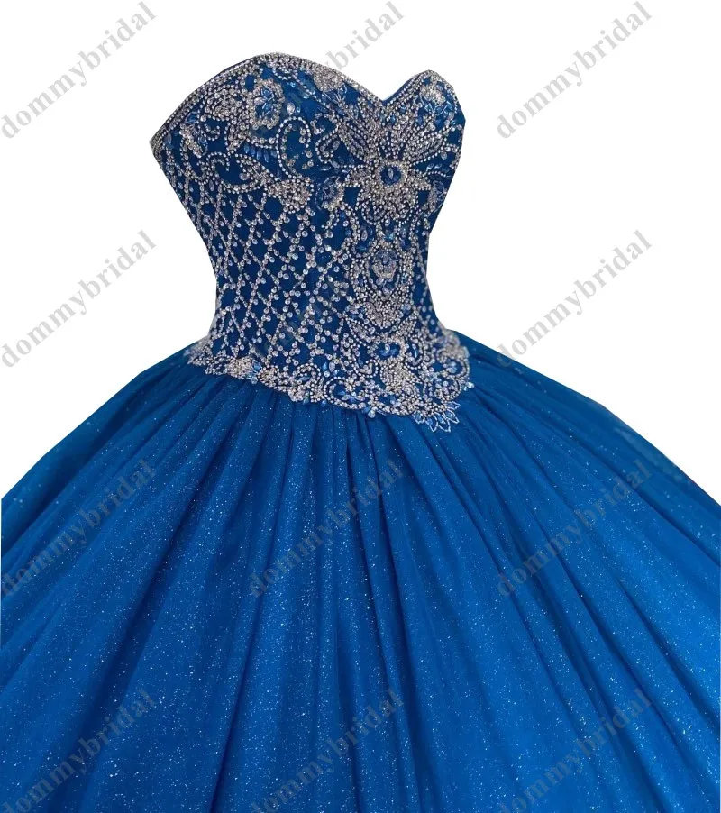 2022 popular azul real brilho tule sliver cristal bola vestido quinceanera formatura vestido charro doce 15 16 vestidos