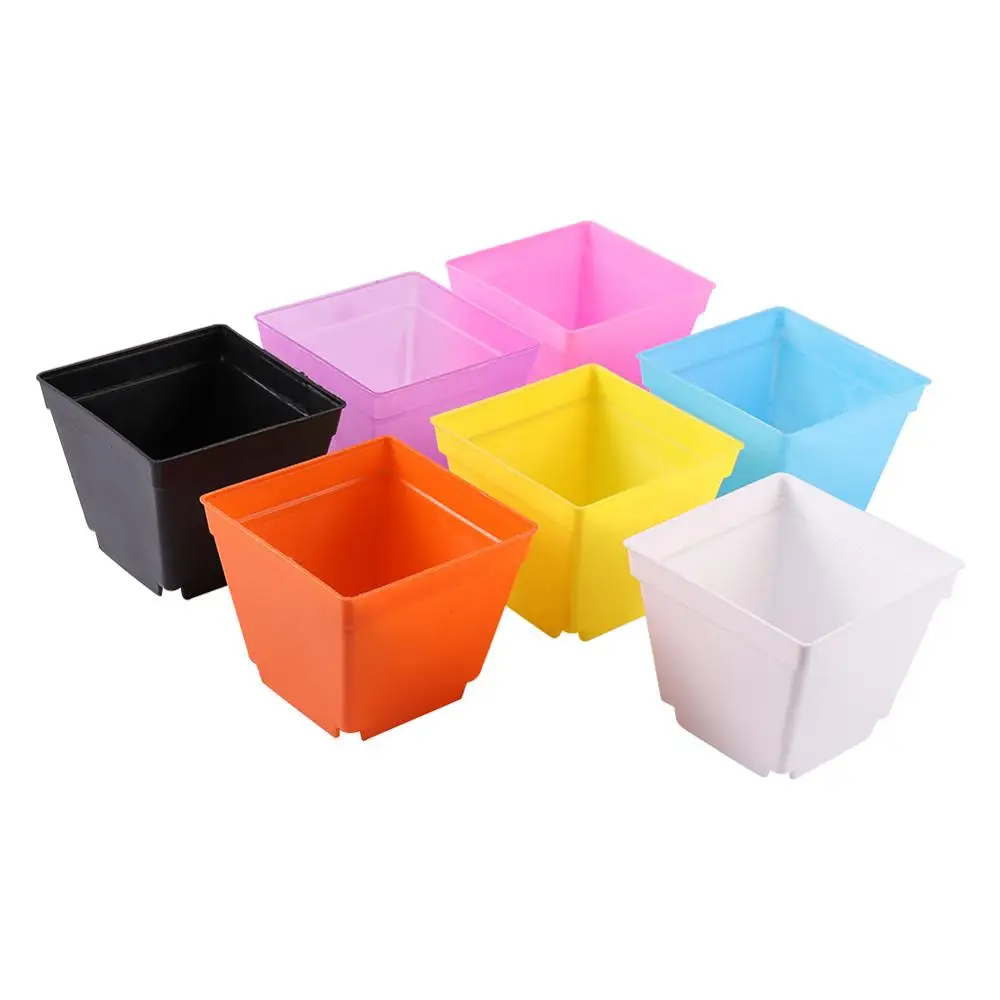 8 Color Plastic Square Flower Pot 6.8/10Cm Succulent Plants Nursery Pots Home Office Decoration Bonsai Seedling Container 5 Pcs