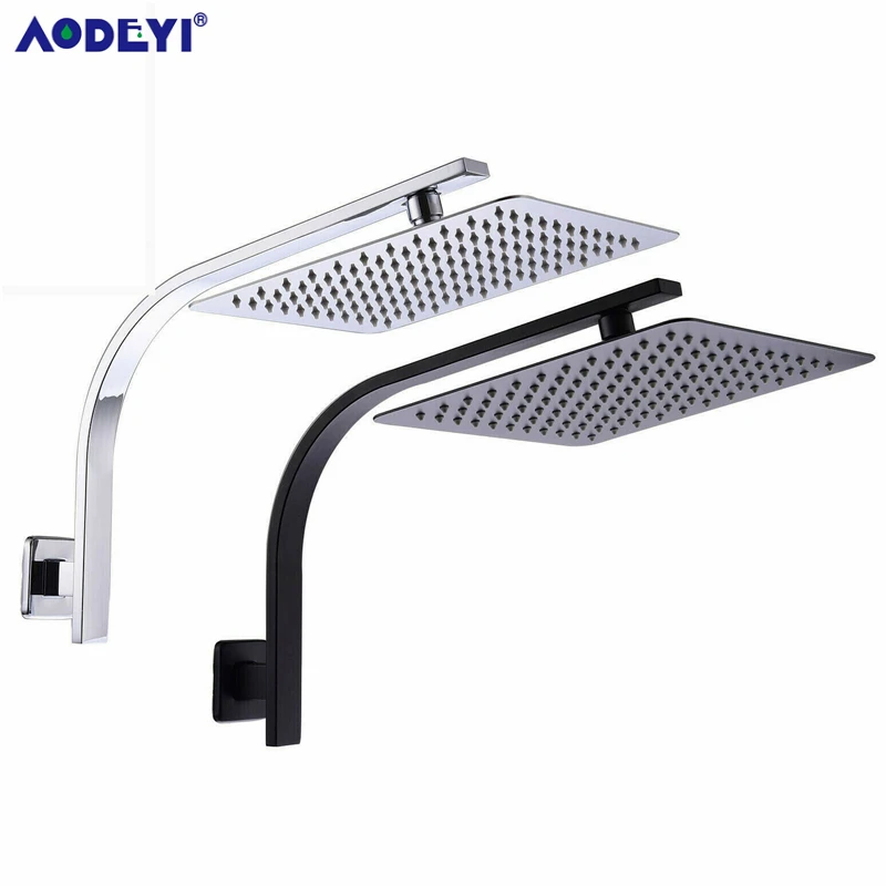 AODEYI Brass Extension Gooseneck Square Wall Mount Shower Arm Ultrathin Bathroom Shower Head Set