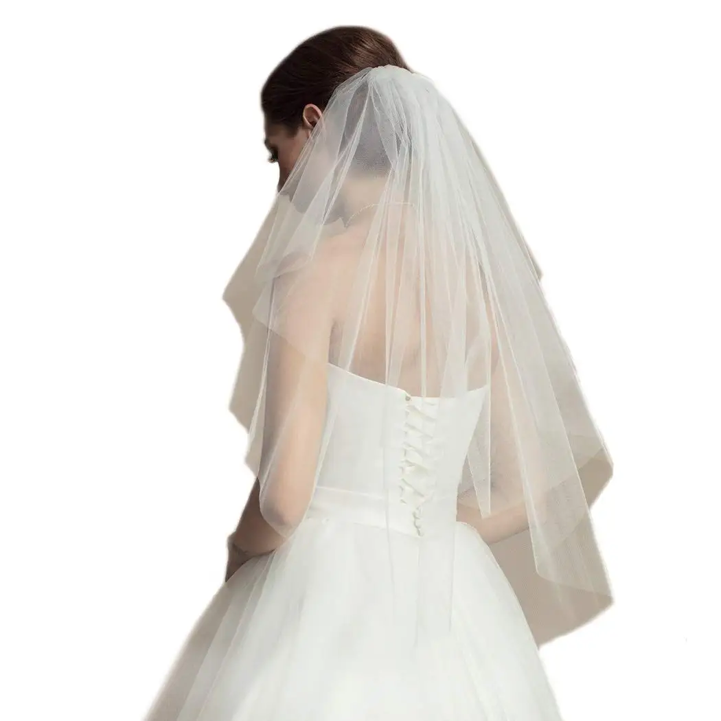 Braut Hochzeit Schleier Weiß Cut Rand Drop Schleier 2 Tier Bräute Haar Zubehör Kamm für Frauen Ellenbogen Länge Taille Länge