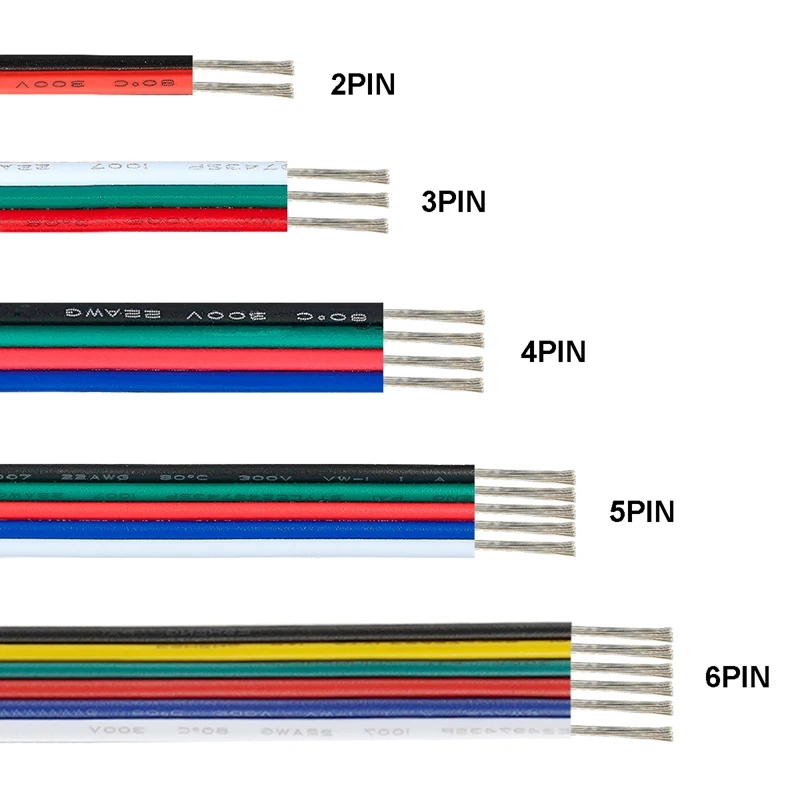 

2pin 3pin 4pin 5pin 6pin Extension Wire Cable 22AWG Led Connector For WS2812 WS2811 RGB RGBW RGB CCT 5050 3528 LED Strip