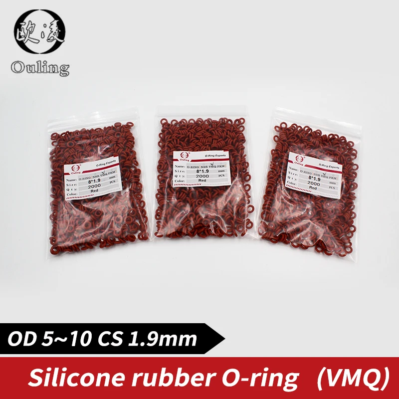 Red Silicon wholesale 2000PCS/lot 1.9mm Thickness O-ring Silicone/VMQ OD5/6/7/8/9/10 O Ring Seal Rubber Gasket Ring Washer