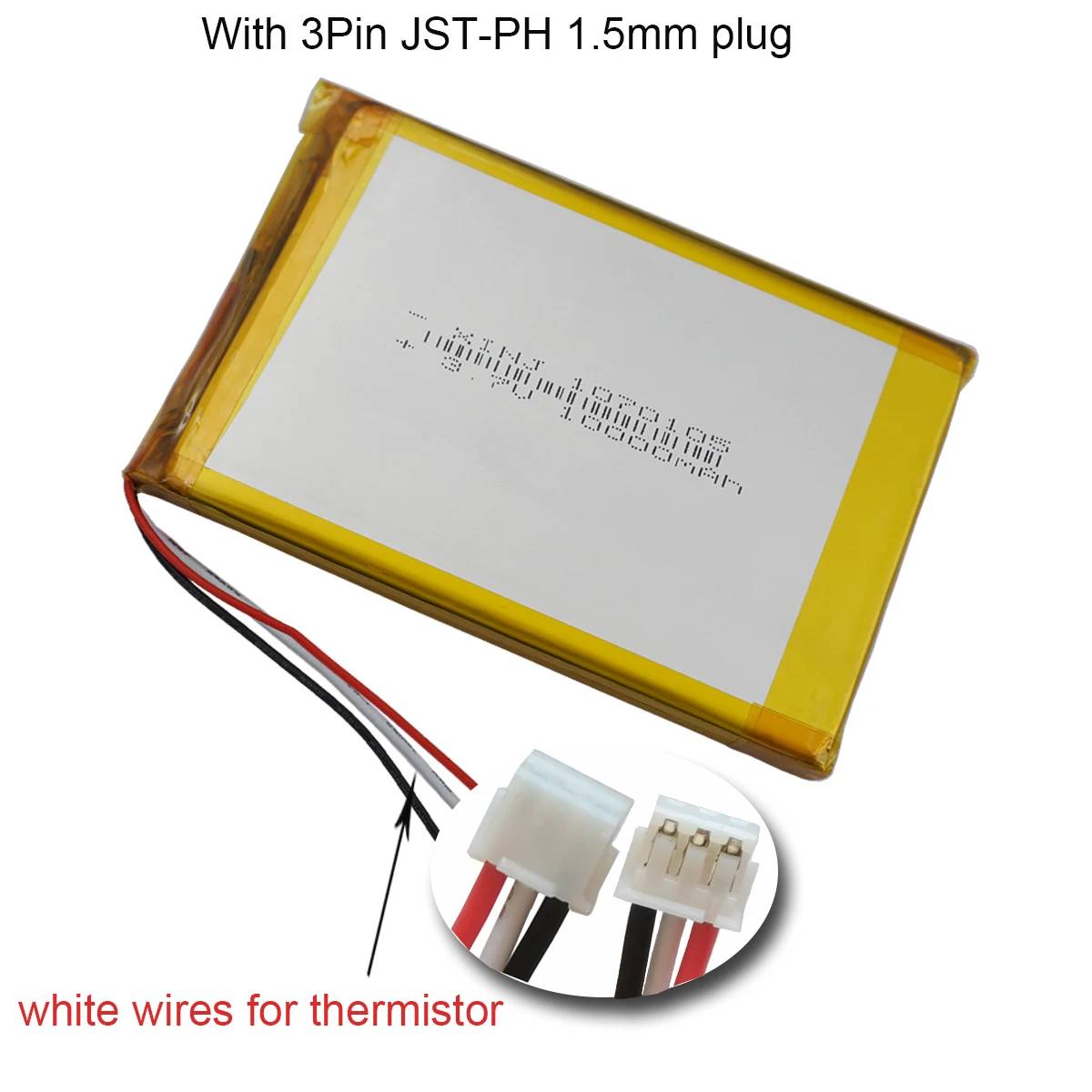 3.7V 10000mAh 37Wh Thermistor 3 Wires Polymer Rechargeable Li Battery 1070105 JST 3Pin 1.0/ 1.25/ 1.5 /2.0/ 2.54mm For Tablet PC