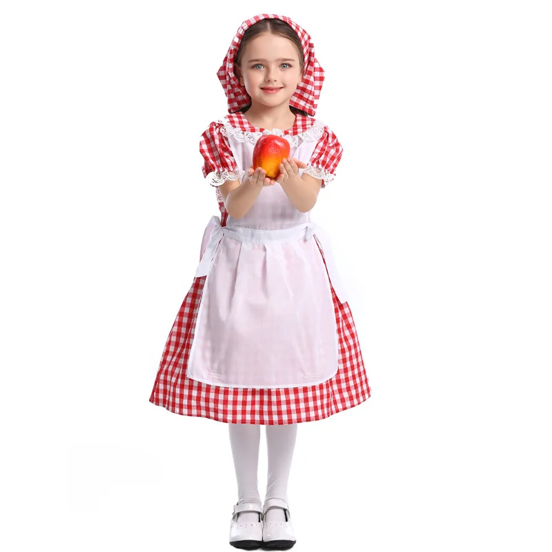 Umorden Red Grid Colonial Village Girl Pioneer Prairie Dress Oktoberfest Waiter Maid Costumes Halloween Party Mardi Gras Cosplay