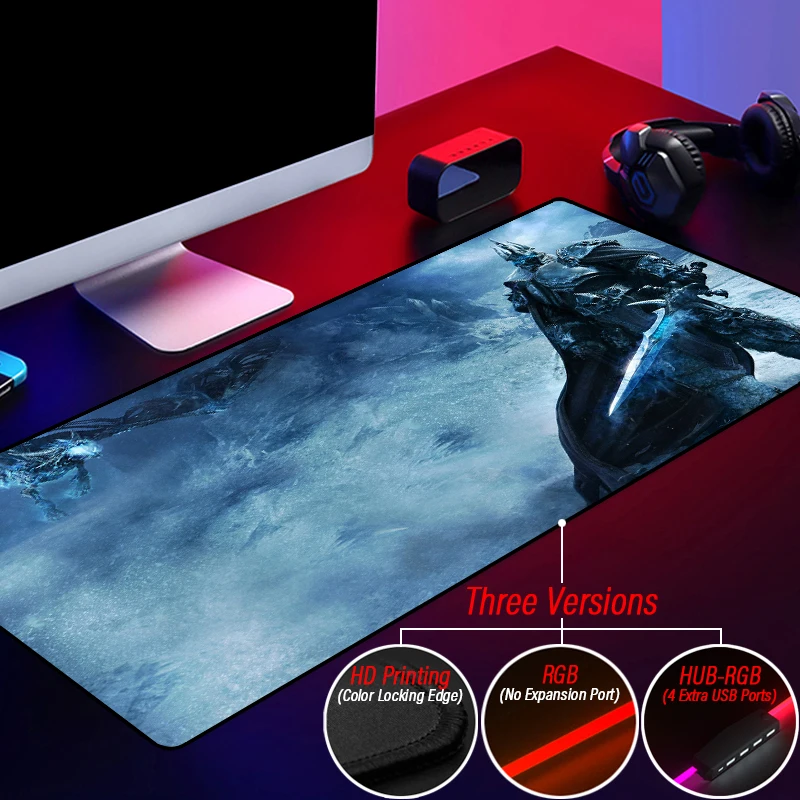 Imagem -04 - Criativo Wow Personalizado Brilhante Jogo Mouse Pad Mundo de Warcraft Led Illidan Arthas Bloqueio Borda Backlit Esteira com Hub Porta Usb