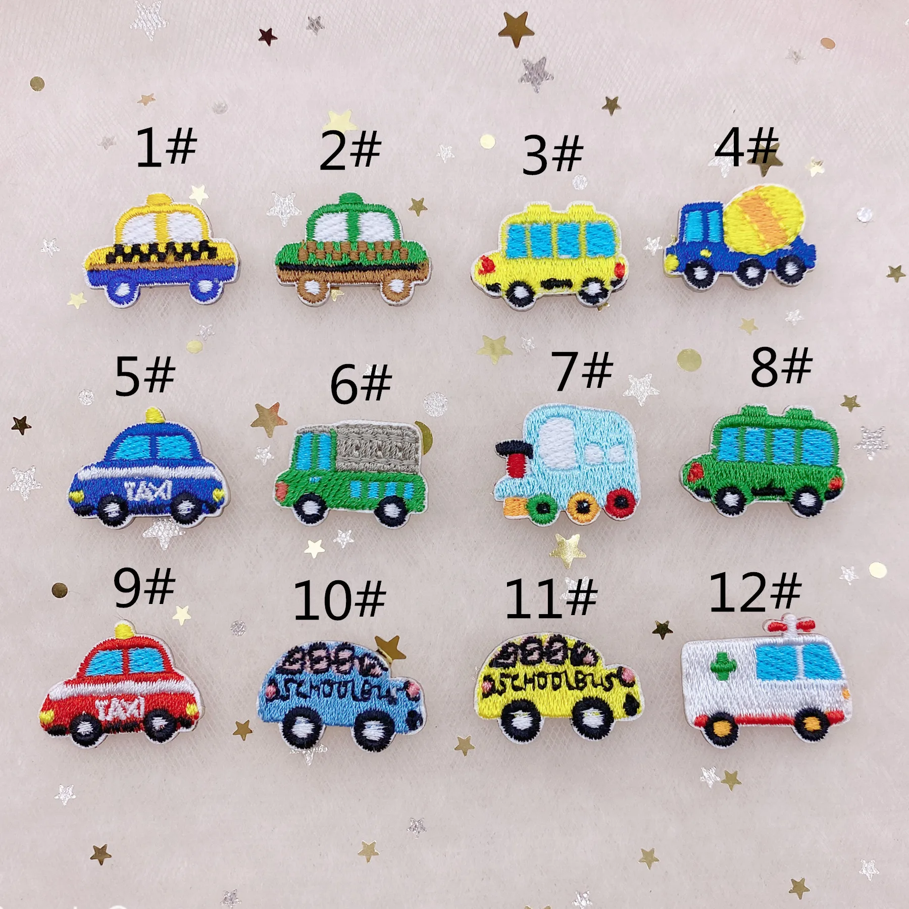 Self Adhesive Cartoon Mini Car Embroidery Patches for Kids Clothing Iron on Clothes Hole Repair Refrigerator Phone Case Decor