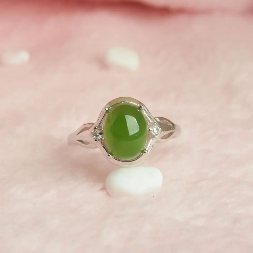 100% Real green hetian jade ring  Jasper ring  rings resizable emerald ring 925 sterling silver ring women ringgs