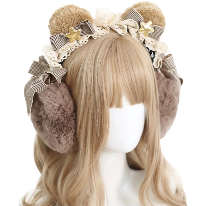 Macio de bonito urso orelha pacote feminino orelhas de gato inverno earmuffs protetores de orelha de pelúcia quente orelha quente