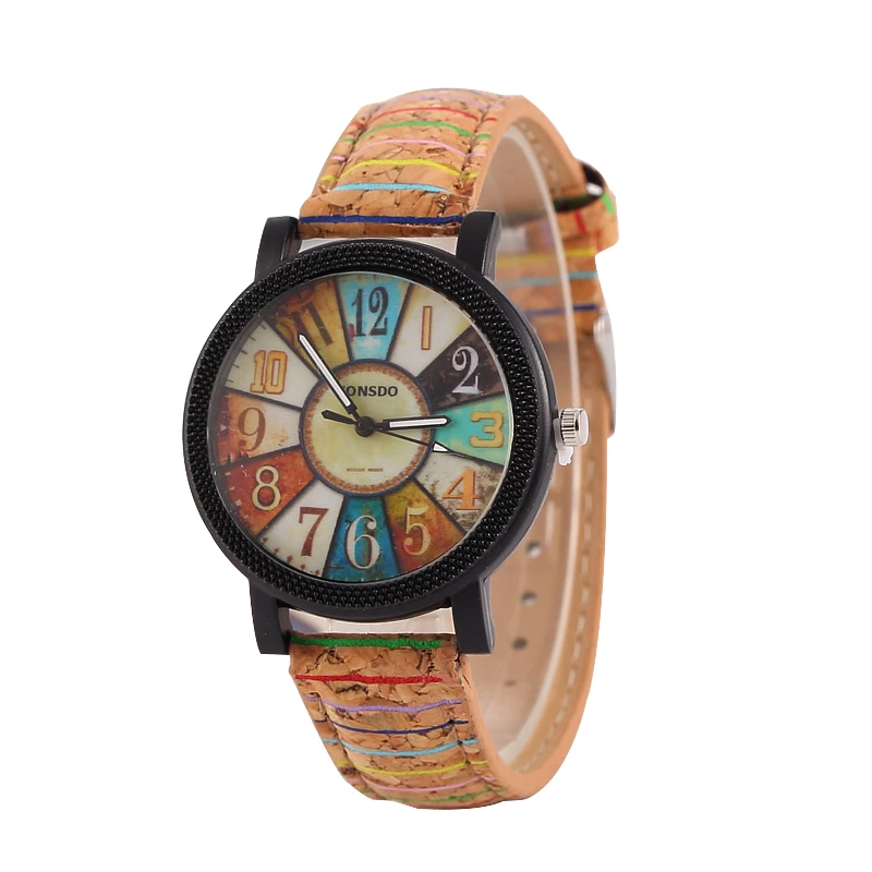 Montre-Bracelet en Cuir Quartz Unisexe, Haute Qualité, Surface Florale, Bois, Mars, dehors, Vintage, Horloge, Mode