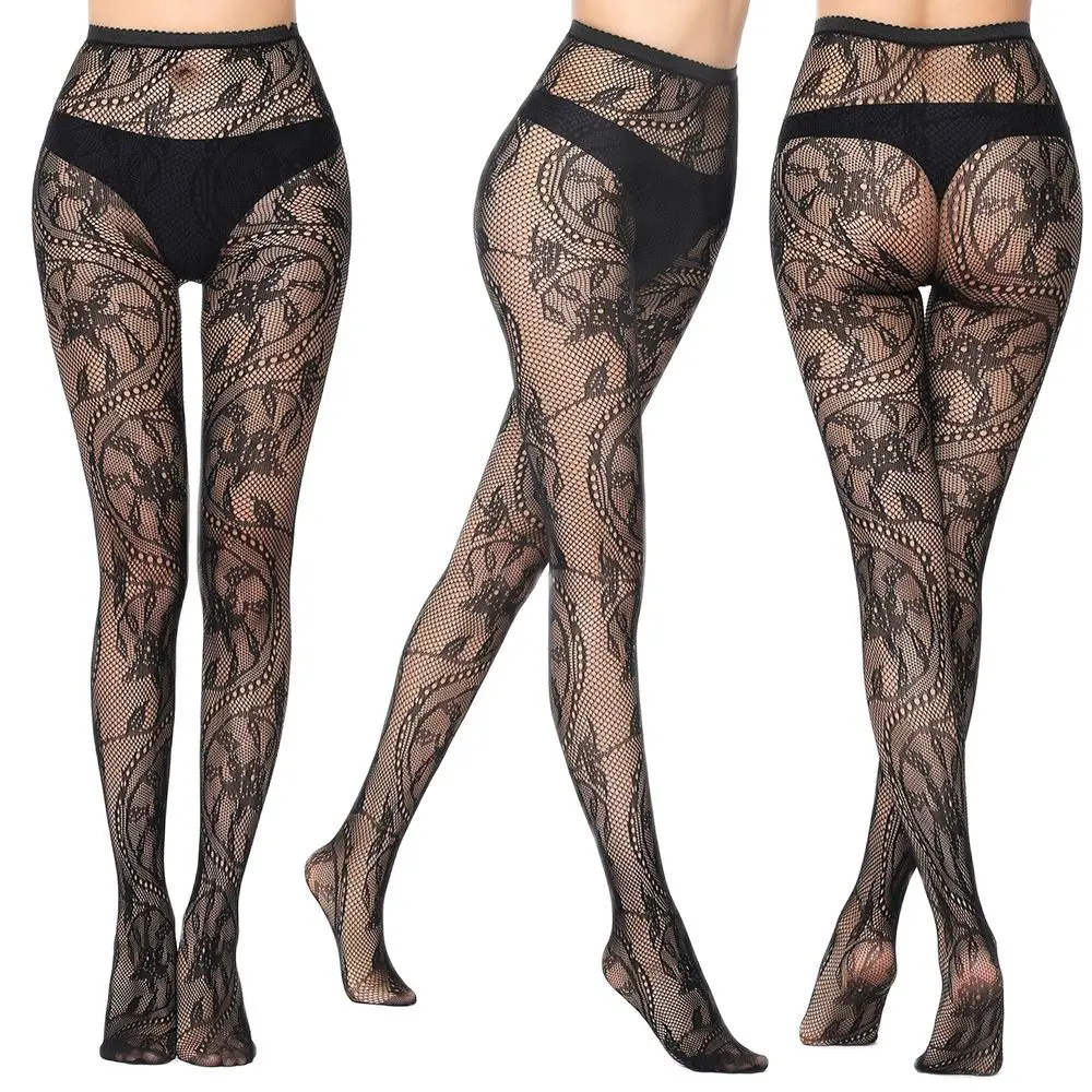 Women Sexy Fishnet Tights Fashion Jacquard Weave Seamless Punk Mesh Pantyhose Black Lolita Fish Net Body Stockings Sexy Lingerie