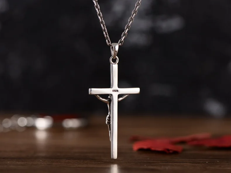 Handmade Thai Silver Jesus Cross Pendant 925 pure silver vintage crossjewelry necklace pendant Man Pendant