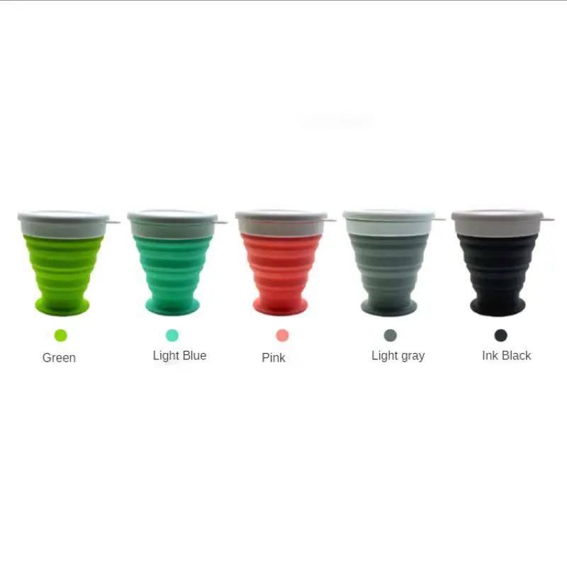 WICK AND HIS PETS Portable Outdoor Telescopic Travel Coffee Cup Silicone Wash Cup with Cover 220ml Student Folding Drinking Cup