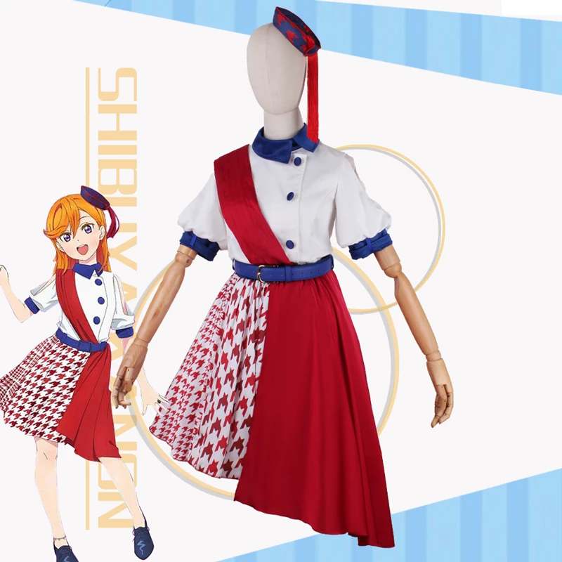 Liella cosplay Shibuya Kanon costume anime lovelive Start! True Dreams red and white pattern dress female Stage uniform D