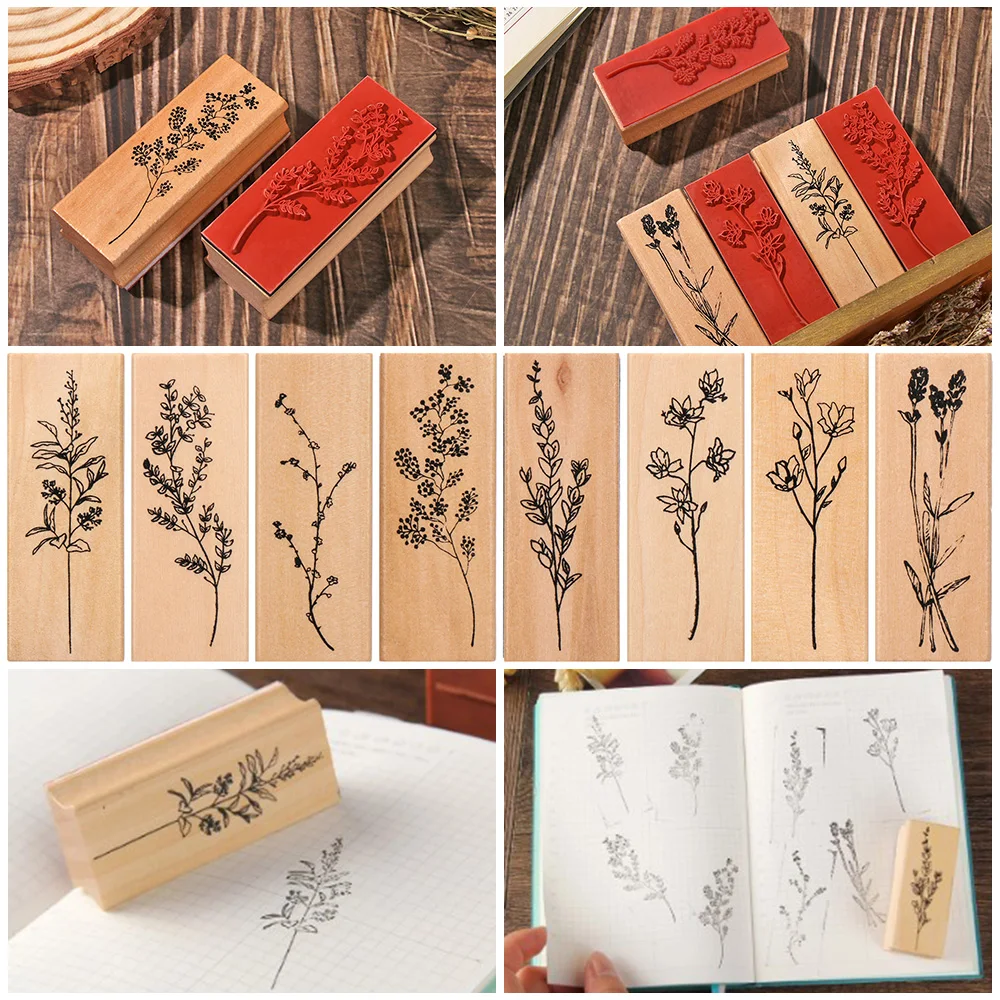 Vintage Wooden Rubber Stamp Bottle Shape Flower Printed DIY Scrapbooking Albums Stamp Stationery Wood Seal Daily Planner Decor