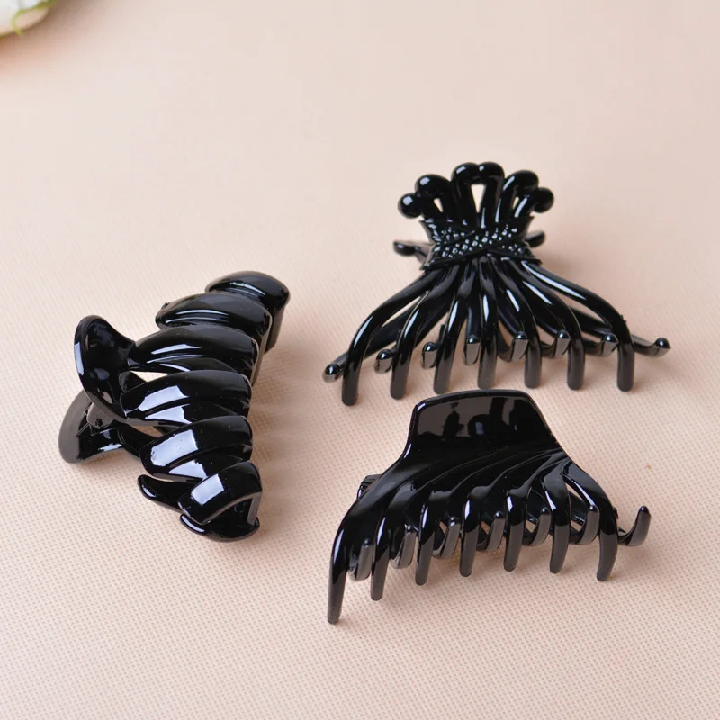 large 1Pcs Women Hair Clip Plastic Acrylic Hairpins Solid Black Hair Crab Claws Girls Make Washing Tool Accessories Headwear