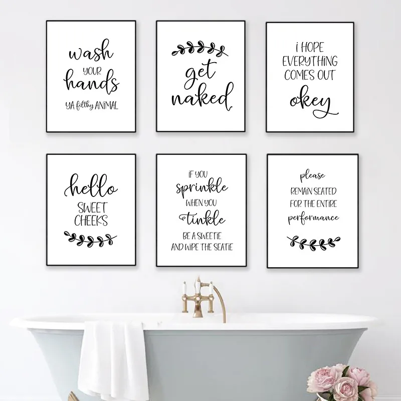 

Funny Bathroom Sign Art Canvas Painting Prints And Posters Get Naked Black White Quote Wall Art Pictures Bathroom Decor