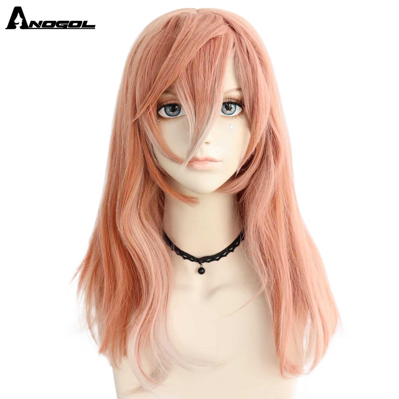 [ANOGOL]Resistant High Temperature Fiber Synthetic Pink Wigs Halloween for Genshin Impact Traveler Cosplay Wig