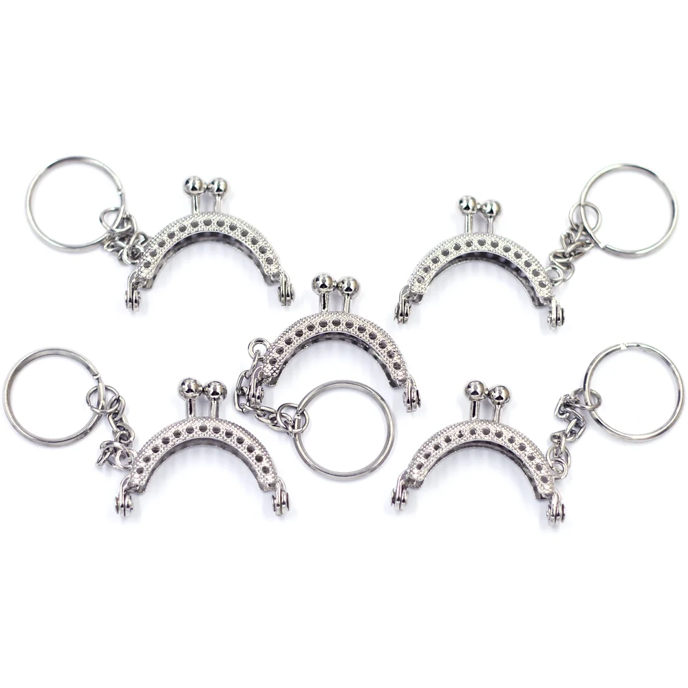 2Pcs Mini Metal Purse Frame Arch Half Round Kiss Clasp with Key Ring Sewing Holes 4 Colors Bag Lock Buckle Luggage Hardware 4cm