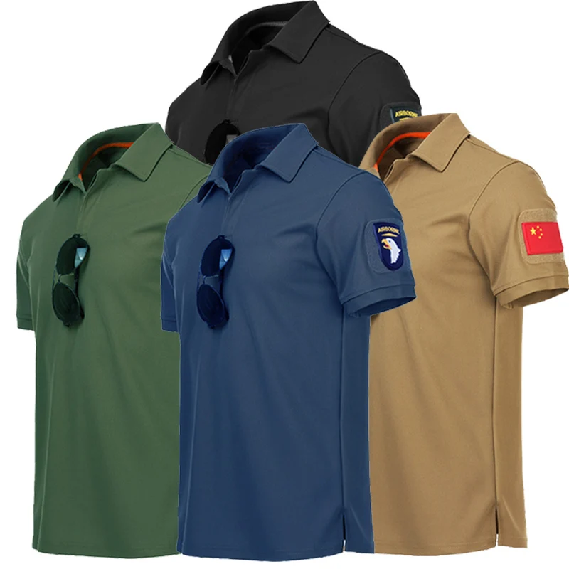 4XL Large Size Mens Outdoor Sport Quick Dry T-shirt Summer Climbing Training Thin Lapel O-neck Military Uniform Tactical T Shirt