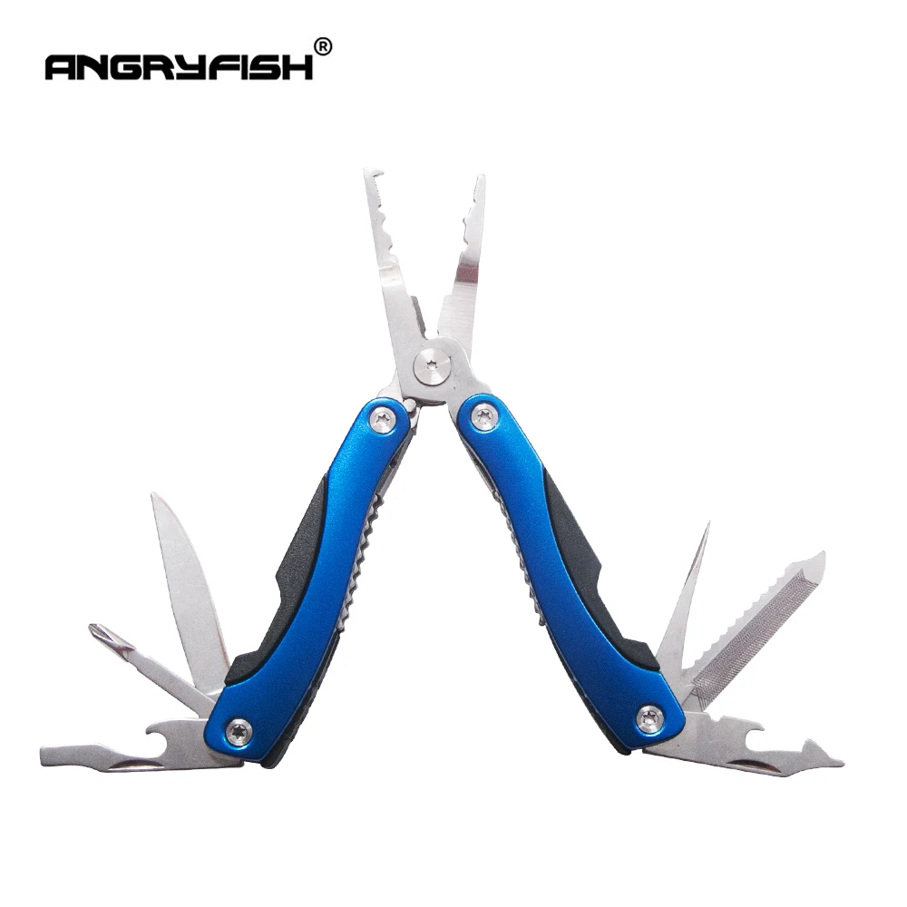 ANGRYFISH Folding Fishing Pliers Fishing Hooks Remover  Multi-function Fishing Clamp Tackle Tools Black/Blue Color L5