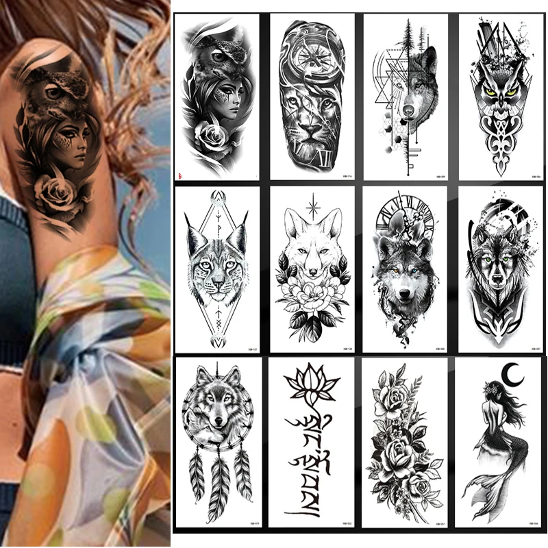 

12Pcs Waterproof Temporary Tattoo Sticker Tiger Totem Dragon Tattoos Wolf Scorpion Lion Body Art Arm Fake Tatoo Women Men