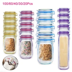 Reusable Mason Jar Zipper Bags Snack Food Storage Bag Seal Fresh Zip Lock Plastic Bags Candy Nuts Cookies Kitchen Organizer