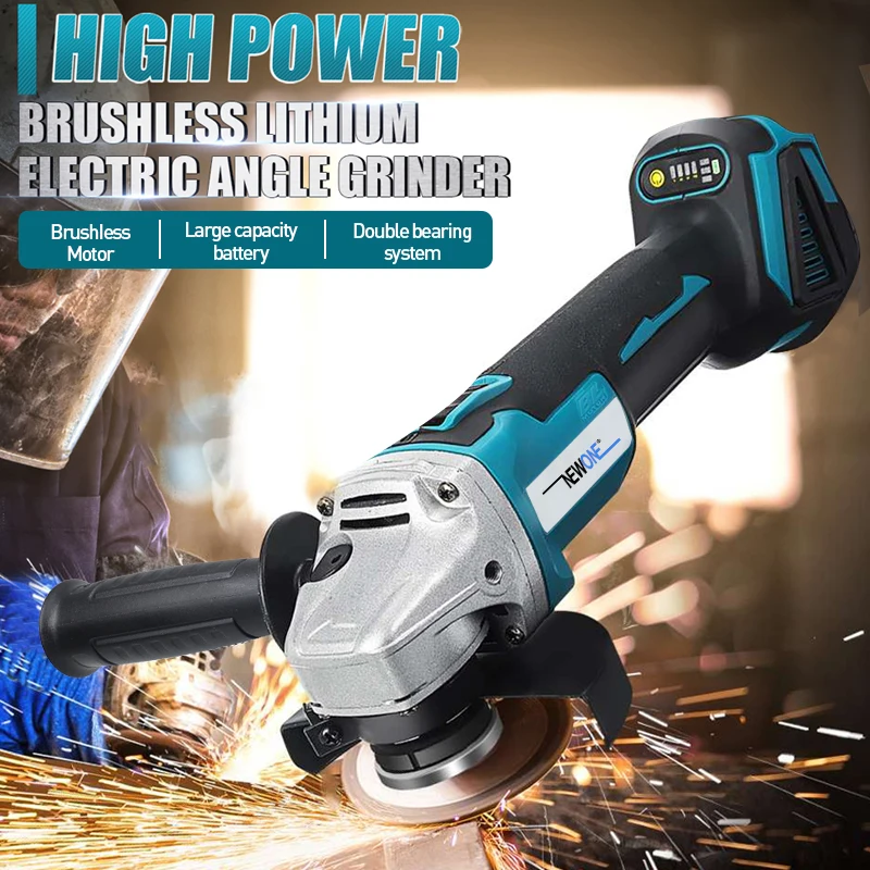 Imagem -06 - Newone Brushless Angle Grinder Máquina de Moagem Corte 115 mm Polimento Elétrico Angle Grinder Ferramenta Elétrica para 18v Makita Batte