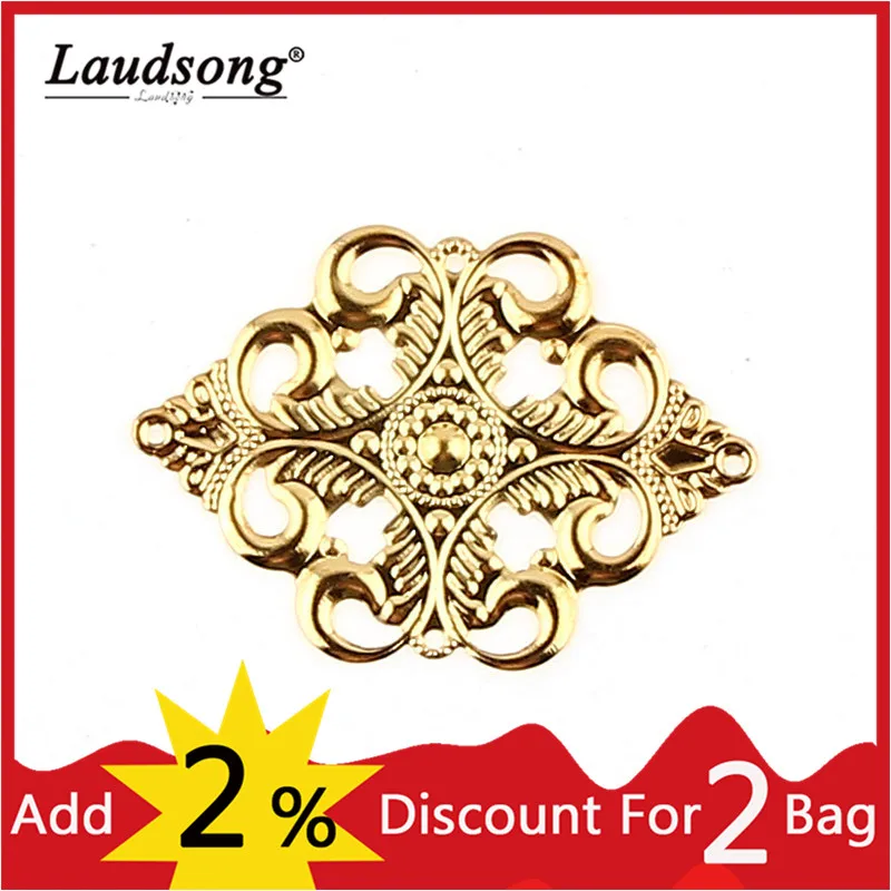 Gold Color Filigree Hollow Out Flower Metal Connectors Iron Handmade Crafts Gift Accessories Decoration For DIY Jewelry Making