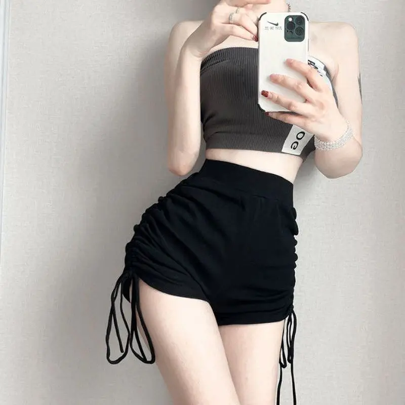 

Black Sports Shorts For Women Summer 2022 New Fold Lace Pants High Waist Casual Quick-drying Basic Outdoor Running Clothes