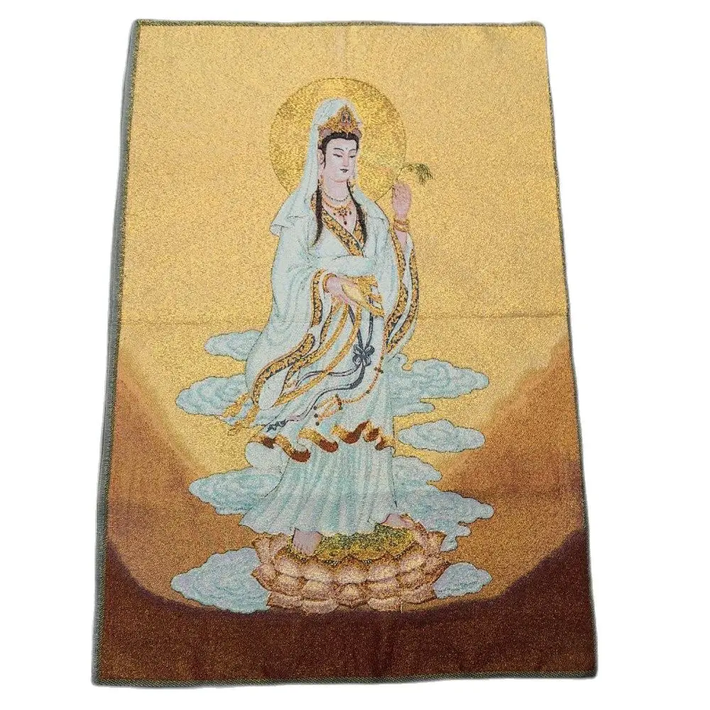 China Old Tibet Silk Thangka Like Hanging Painting Fengshui  Guanyin Bodhisattva