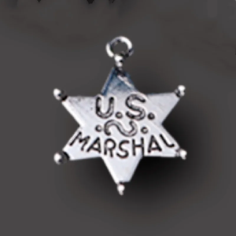 8pcs Silver Color U.S Marshal Badge Six-Pointed Star Pendant Necklace Earring Metal Accessories DIY Charms Jewelry Carfts Making