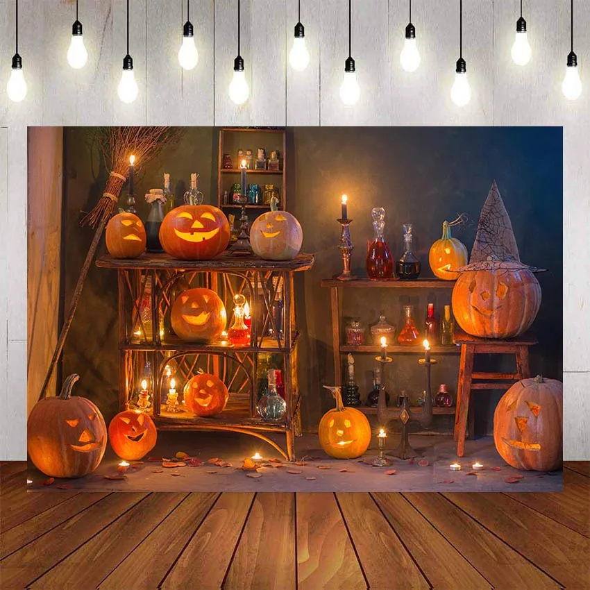 

Mehofond Halloween Photography Background Pumpkin Lantern Candle Backdrop for Birthday Baby Shower Photo Studio Photophone