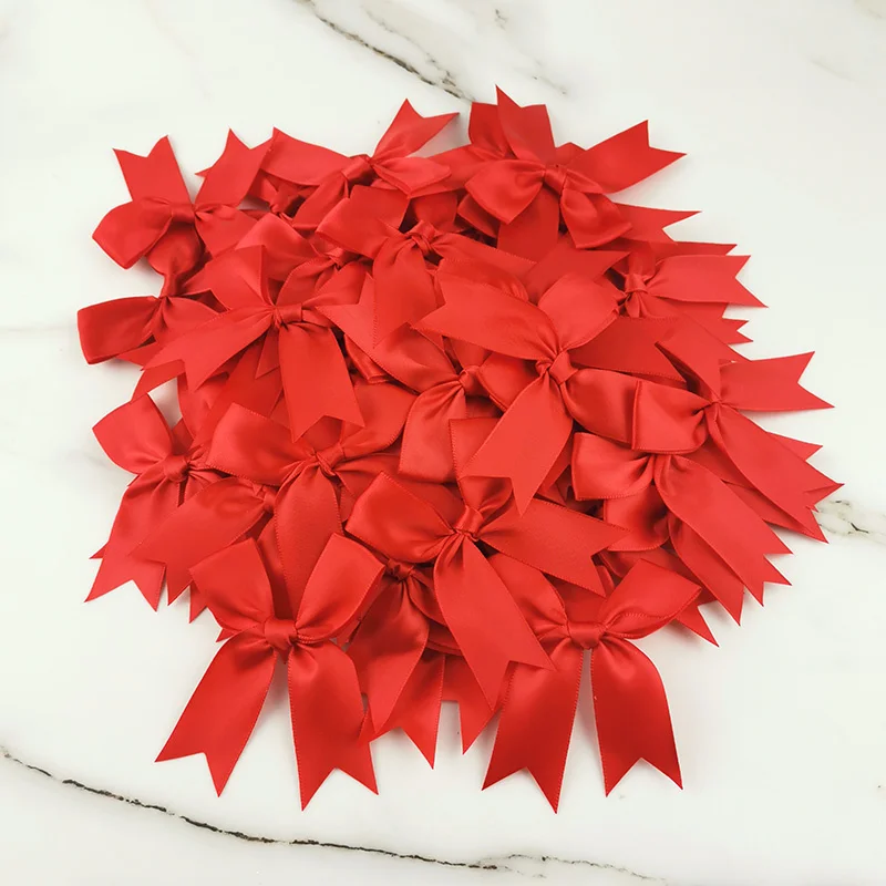 (50 Pcs/pack) 85x85mm Colourful Ribbon Bows Small Size Satin Ribbon Bow Flower Craft Decoration Handwork DIY Festival Decoration