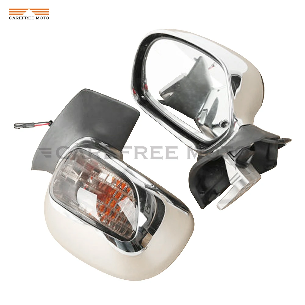 Chrome Motorcycle Rear View Mirrors with Clear Signal Light Case for Honda Goldwing GL1800 2001-2011