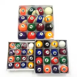 Mini bolas de bilhar para crianças, resina de poliéster, conjunto completo, criança, 25mm, 32mm, 38mm, 16pcs