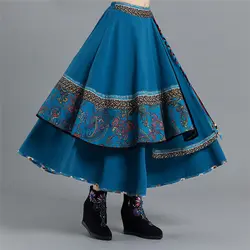 New National Retro Skirt: Elegant Printed Mesh & Stretch A-Line Design | 2026 Autumn Winter Long Skirt for Women (M1014)