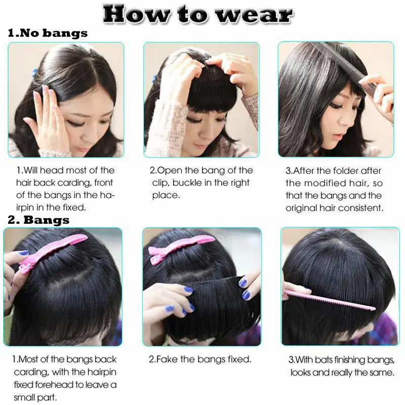 Benehair-Extensions de Cheveux Synthétiques à réinitialisation pour Femme, Fausse Frange Émoussée à l\'Air, Frange Française, Postiche Droite
