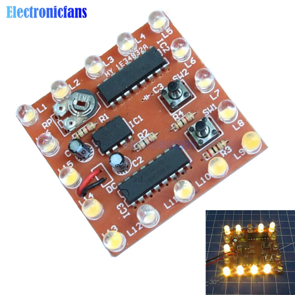 DIY Kit Electronic NE555+74HC595 16 Bit 16 Channel Light Water Flowing Lights Welding Practice Board LED Module Kit