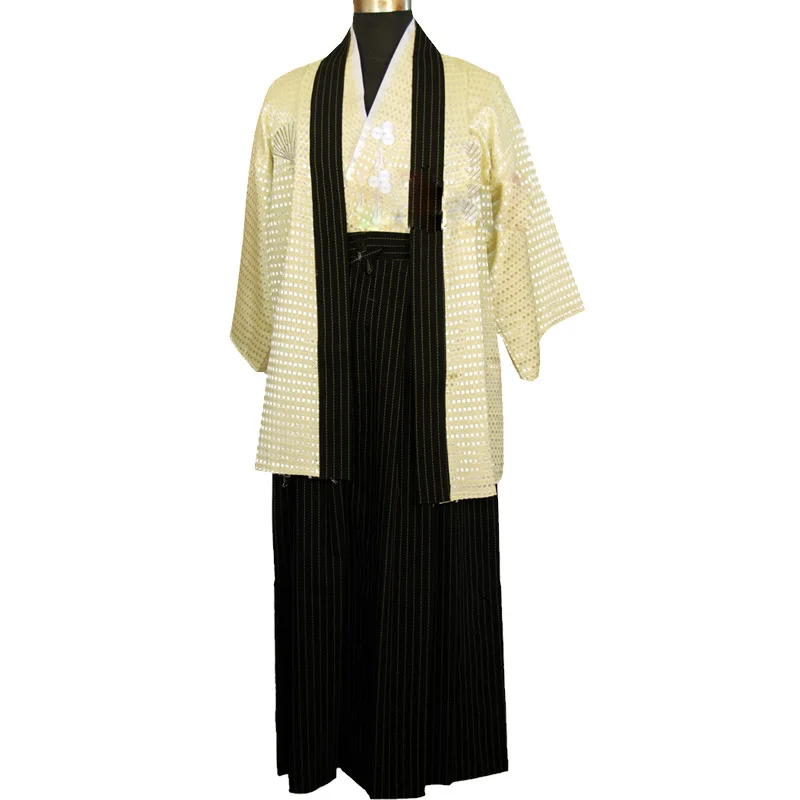 Vintage Japones Kimono Man Japanese Traditional Dress Male Yukata Stage Dance Costumes Hombres Men Samurai Clothing