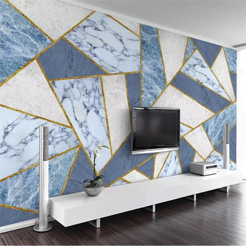 

wellyu Customized large mural modern minimalist abstract marble geometric square TV background wall wallpaper