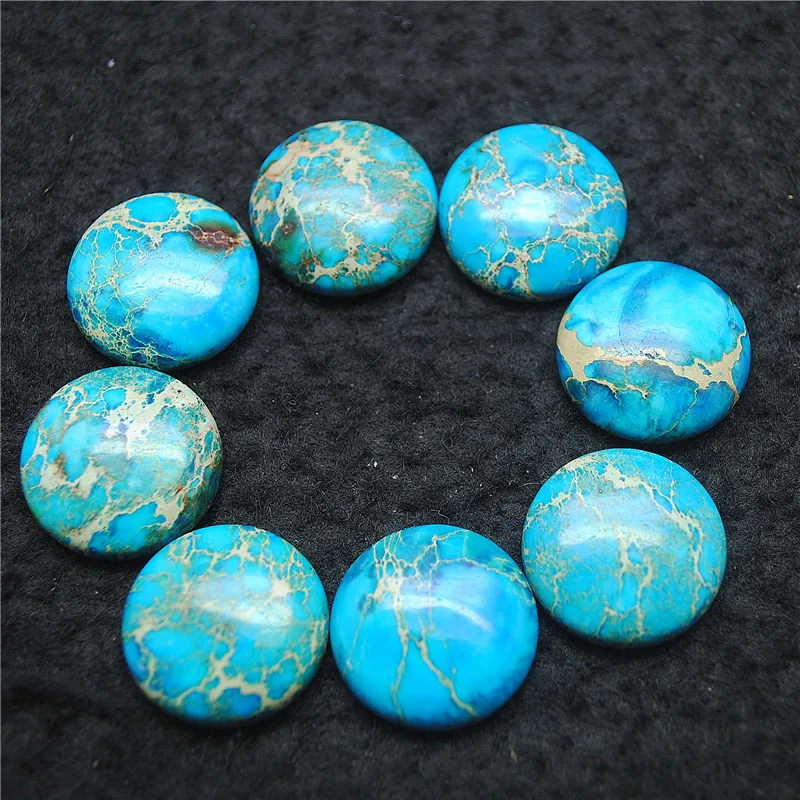 5PCS Nature Blue Imperial Jasper Stone Cabochons Round Shape Size 20MM Good Quality DIY Jewelry Beads Accessories Faster Ships