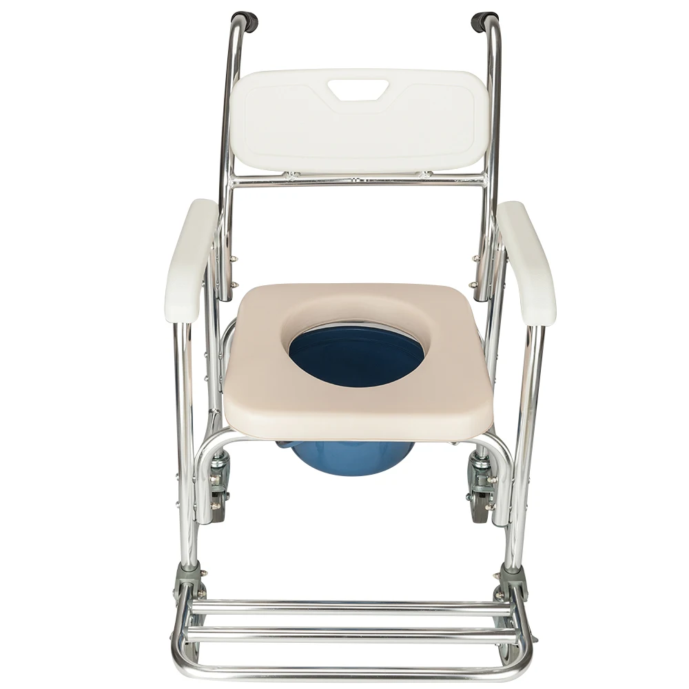 4 in 1 Multifunctional Aluminum Elder People Disabled People Pregnant Women Commode Chair Bath Chair with 4 Wheels White[US-W]