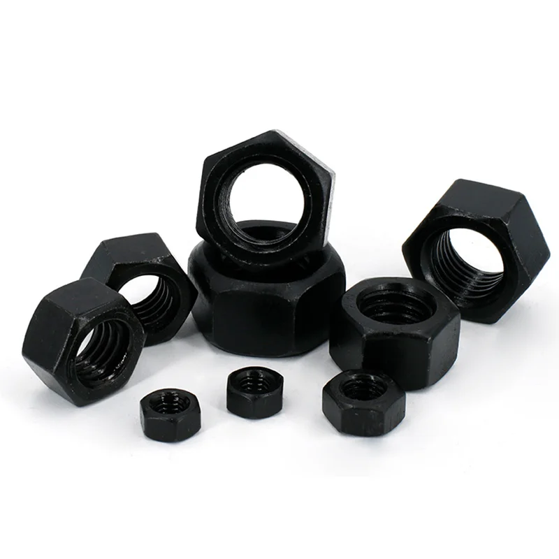 100Pcs/M2 Black Hex Nuts Metric Carbon Steel Grade 8.8 DIN 934 Hex Hexagon Nut M2 N2.5 M3 M4 M5 M6 M8 M10 M12 M14 M16