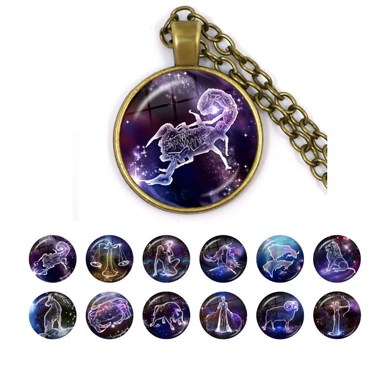 2021 New Fashion Galaxy 12 Constellation Design Zodiac Sign Horoscope Astrology Pendant Necklace For Women Men Gift